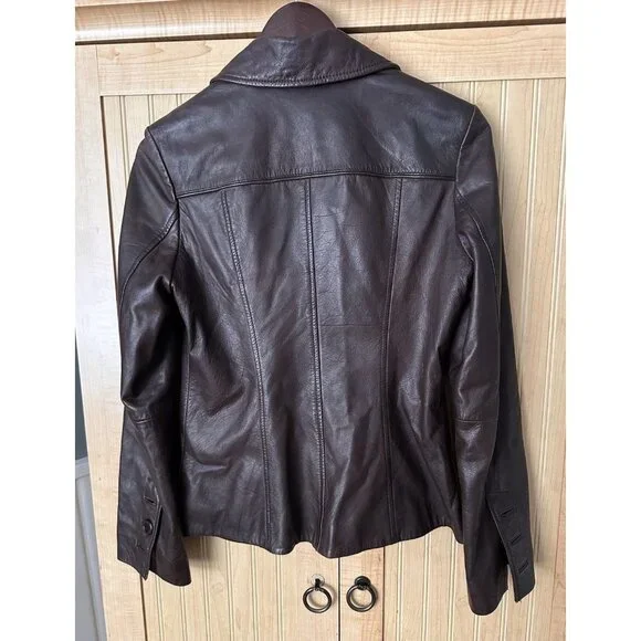 Vintage Guess 90’s Y2K Genuine Womens Brown Leather Blazer Jacket Size M *READ* - Picture 6 of 6
